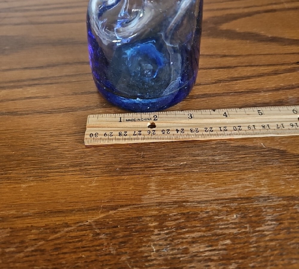 Mexico Handblown Cobalt Blue Glass Tote 3 #1 - Picture 6 of 7